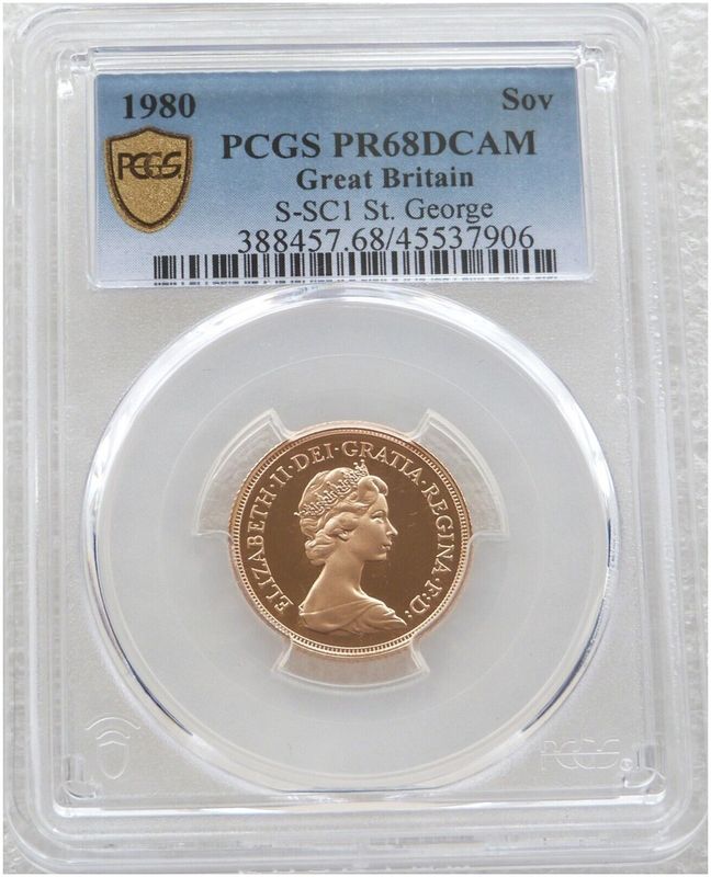 1980 St George and the Dragon Full Sovereign Gold Proof Coin PCGS PR68 DCAM