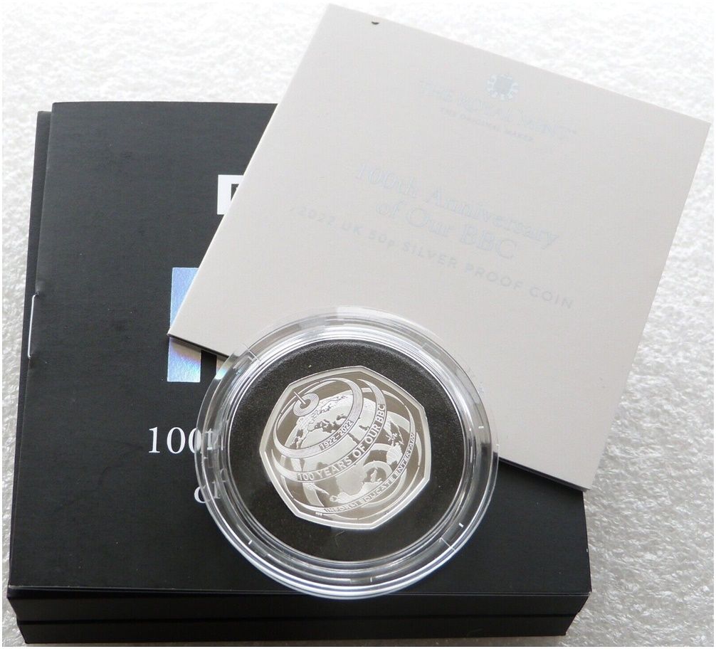 2022 BBC 100th Anniversary 50p Silver Proof Coin Box Coa