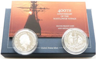 2020 Mayflower Voyage Silver Proof Coin and Medal Set Box Coa