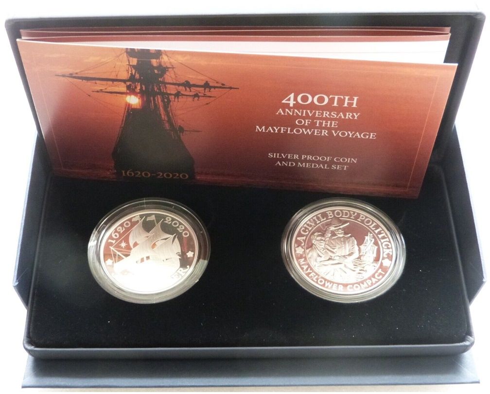 2020 Mayflower Voyage Silver Proof Coin and Medal Set Box Coa