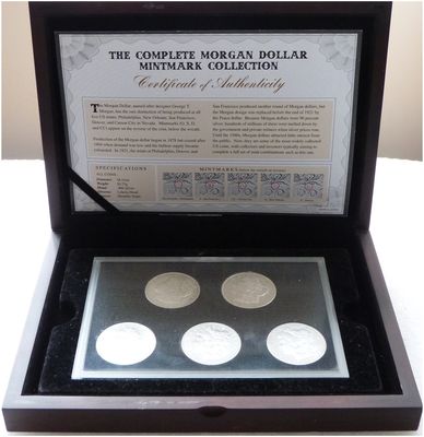 American Morgan Dollar Mint Mark $1 Silver 5 Coin Set Box Coa American Morgan Dollar Mint Mark $1 Silver 5 Coin Set Box Coa