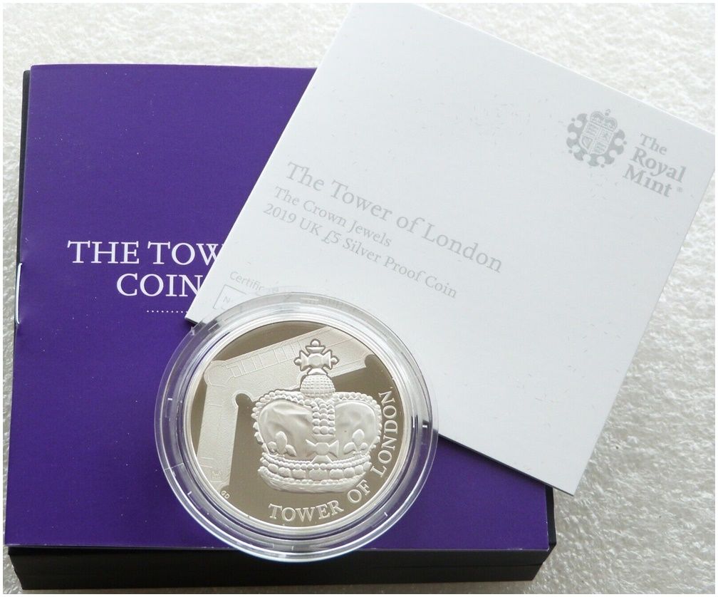 2019 Tower of London Crown Jewels £5 Silver Proof Coin Box Coa 2019 Tower of London Crown Jewels £5 Silver Proof Coin Box Coa