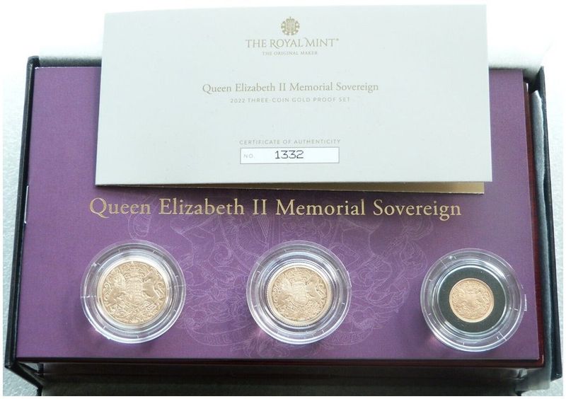2022 Memorial Sovereign Gold Proof 3 Coin Set Box Coa 2022 Memorial Sovereign Gold Proof 3 Coin Set Box Coa