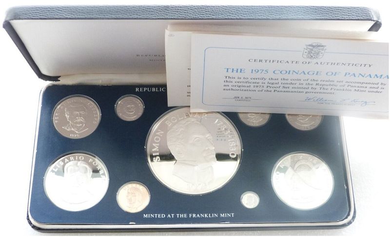 1975 Panama Simon Bolivar 20 Balboa Silver Proof 9 Coin Set Box Coa 1975 Panama Simon Bolivar 20 Balboa Silver Proof 9 Coin Set Box Coa