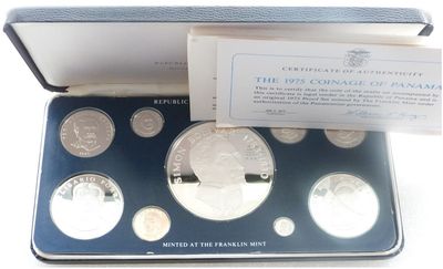 1975 Panama Simon Bolivar 20 Balboa Silver Proof 9 Coin Set Box Coa