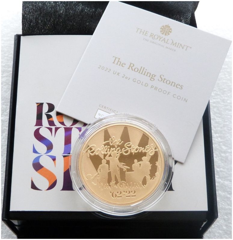 2022 Music Legends The Rolling Stones £200 Gold Proof 2oz Coin Box Coa - Mintage 84
