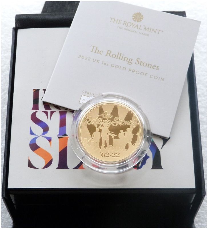 2022 Music Legends The Rolling Stones £100 Gold Proof 1oz Coin Box Coa - Mintage 240