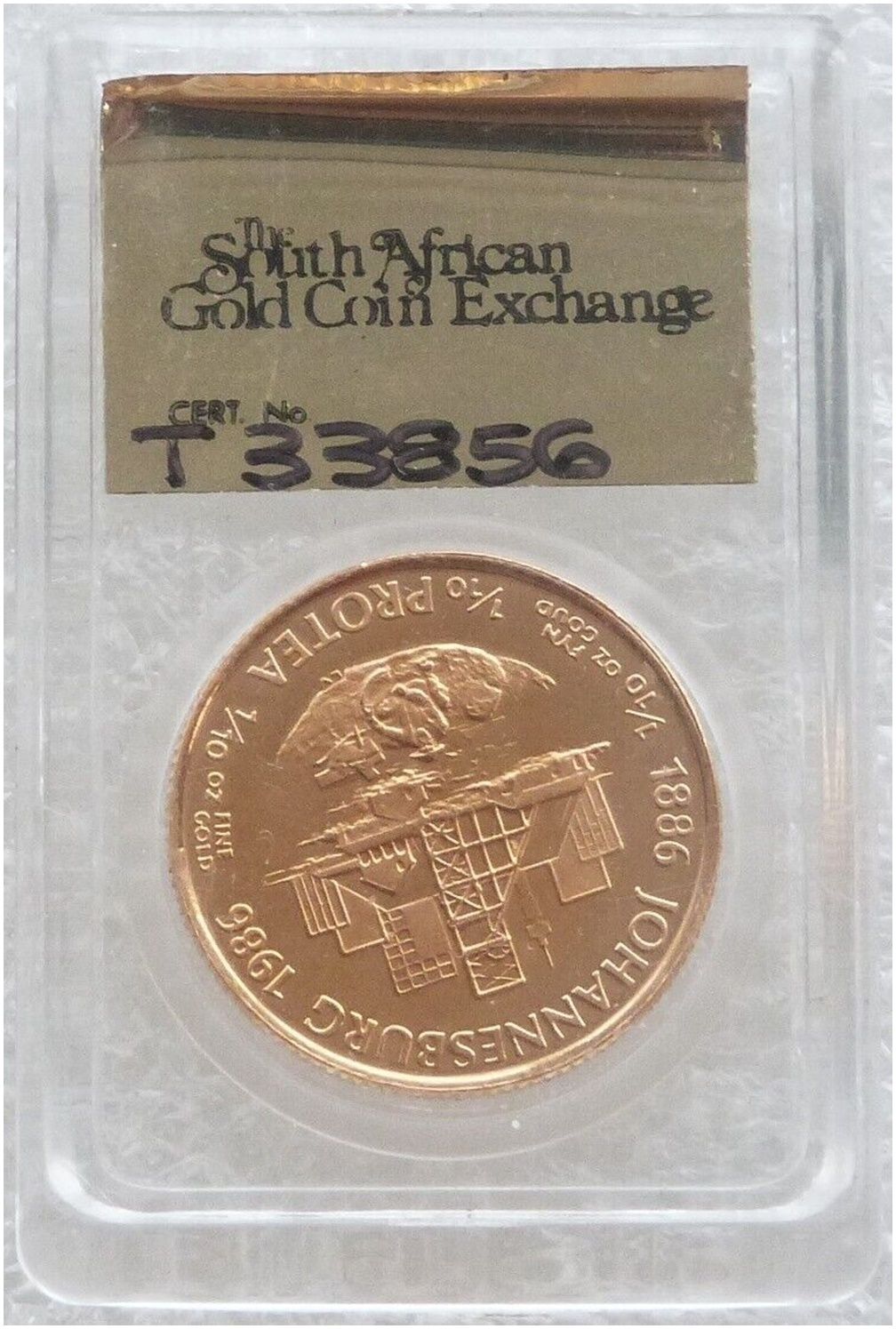 1986 South Africa Protea Centenary of the Great Gold Rush Gold Proof 1/10oz Coin