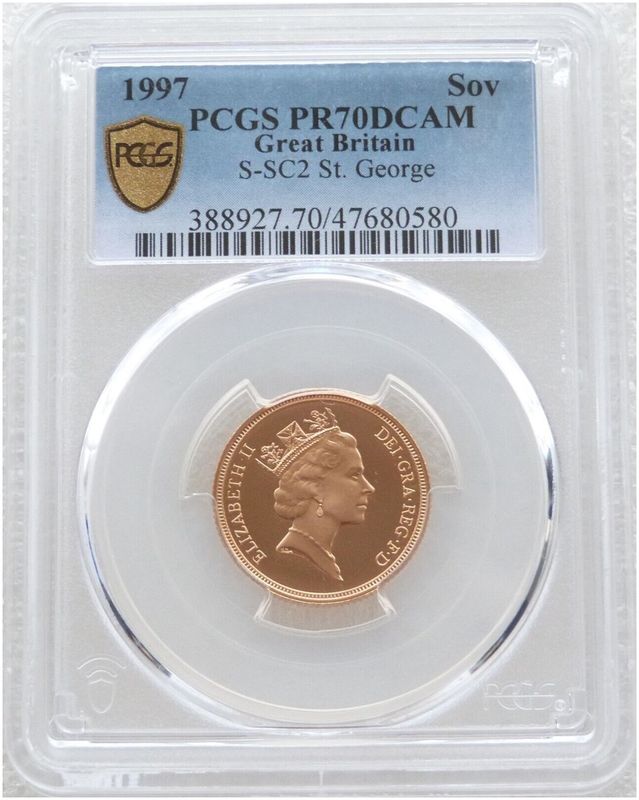 1997 St George and the Dragon Full Sovereign Gold Proof Coin PCGS PR70 DCAM 1997 St George and the Dragon Full Sovereign Gold Proof Coin PCGS PR70 DCAM