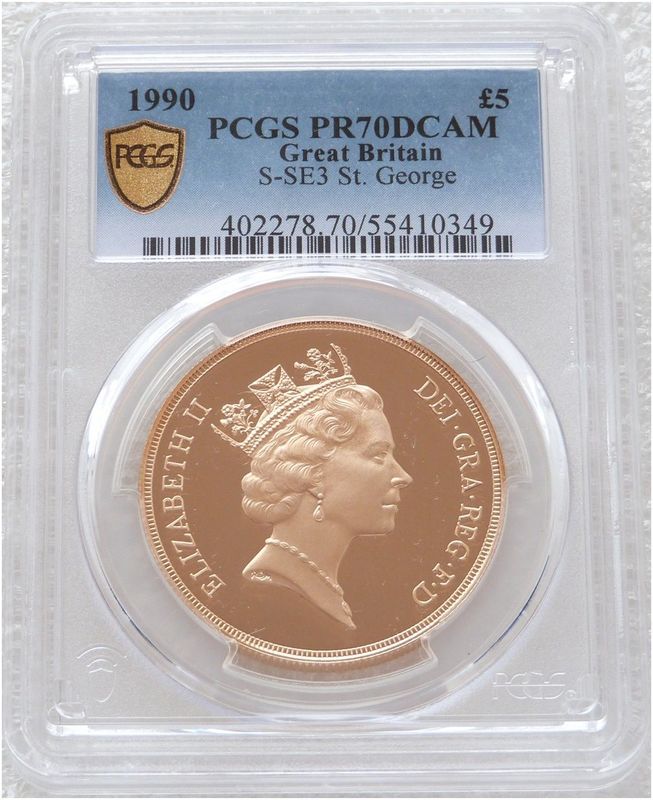1990 St George and the Dragon £5 Five Pound Sovereign Gold Proof Coin PCGS PR70 DCAM 1990 St George and the Dragon £5 Five Pound Sovereign Gold Proof Coin PCGS PR70 DCAM