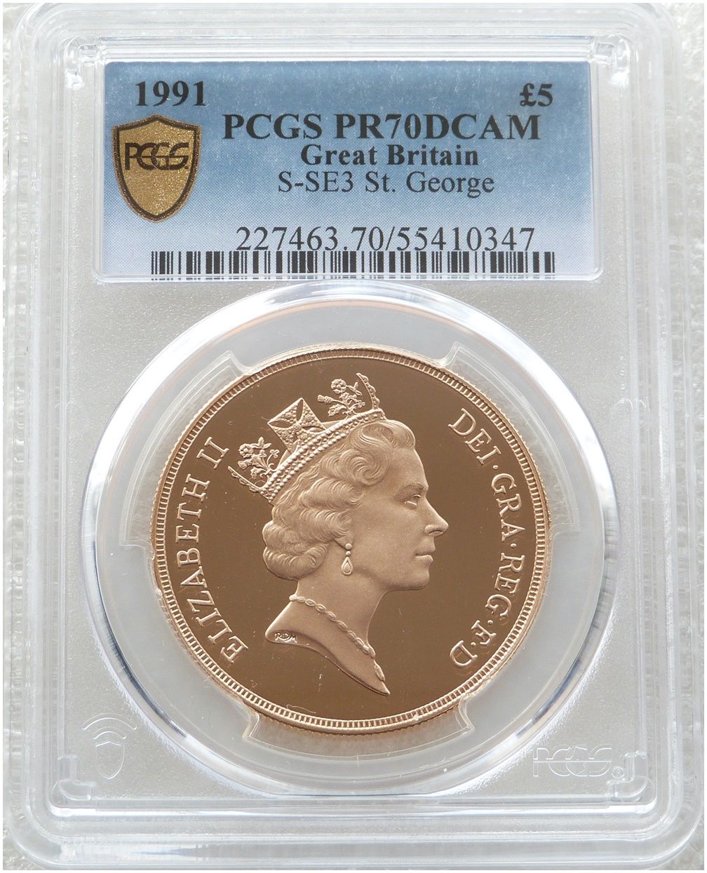 1991 St George and the Dragon £5 Five Pound Sovereign Gold Proof Coin PCGS PR70 DCAM