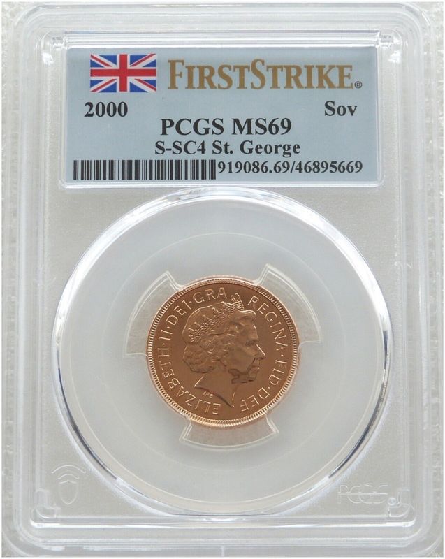 2000 St George and the Dragon Full Sovereign Gold Coin PCGS MS69 First Strike