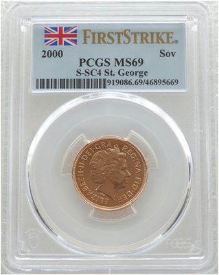 2000 St George and the Dragon Full Sovereign Gold Coin PCGS MS69 First Strike