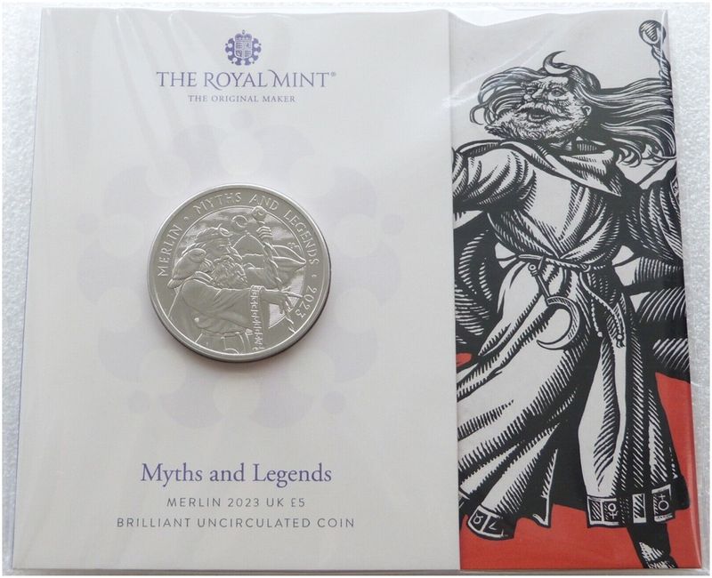2023 Myths and Legends Merlin £5 Brilliant Uncirculated Coin Pack Sealed