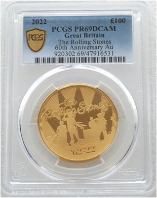 2022 Music Legends The Rolling Stones £100 Gold Proof 1oz Coin PCGS PR69 DCAM - Mintage 240 2022 Music Legends The Rolling Stones £100 Gold Proof 1oz Coin PCGS PR69 DCAM - Mintage 240