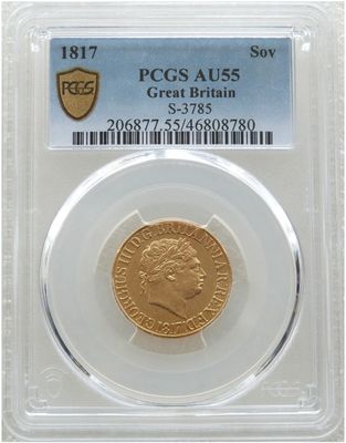 1817 George III Full Sovereign Gold Coin PCGS AU55 - First Year of the Sovereign 1817 George III Full Sovereign Gold Coin PCGS AU55 - First Year of the Sovereign