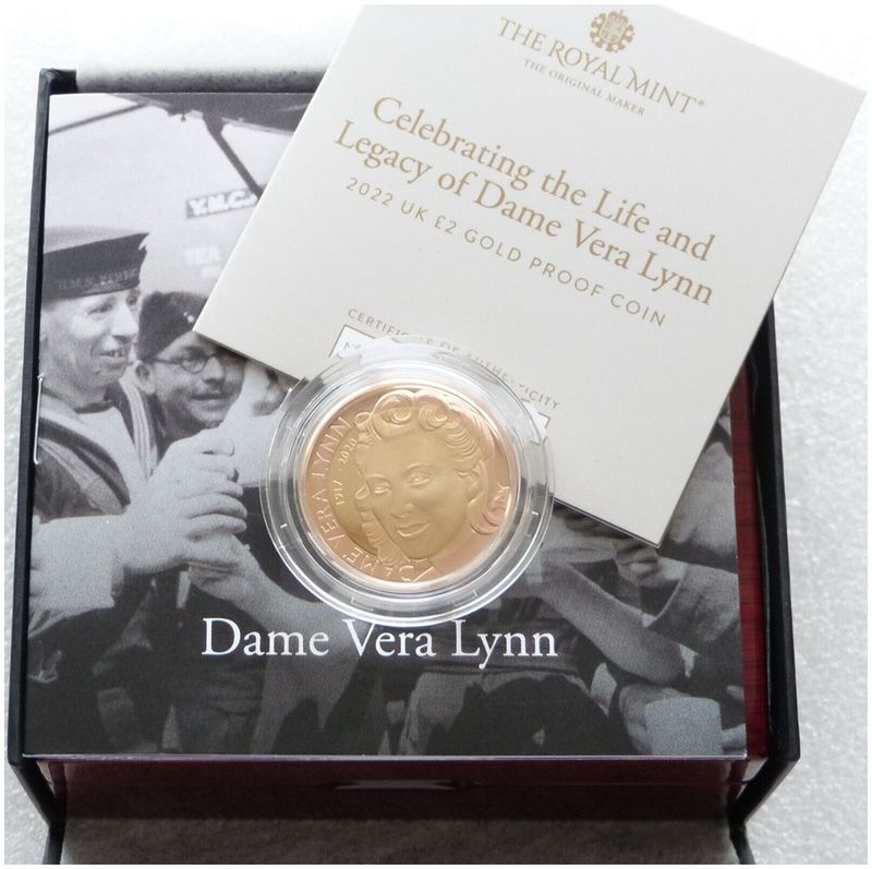 2022 Dame Vera Lynn £2 Gold Proof Coin Box Coa 2022 Dame Vera Lynn £2 Gold Proof Coin Box Coa