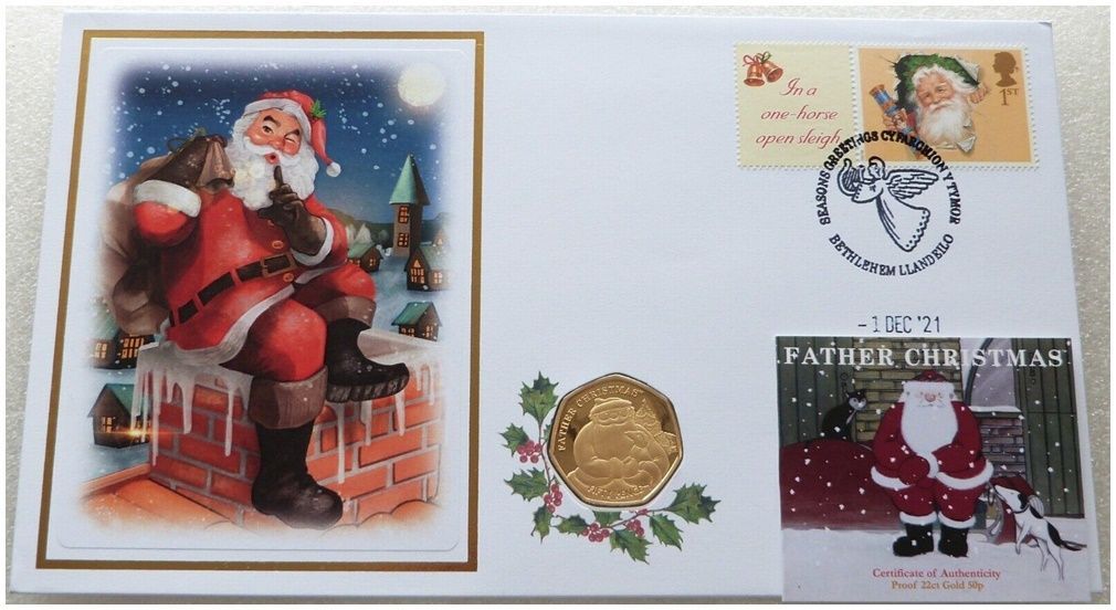 2021 British Indian Ocean Territory Father Christmas 50p Gold Proof Coin First Day Cover 2021 British Indian Ocean Territory Father Christmas 50p Gold Proof Coin First Day Cover