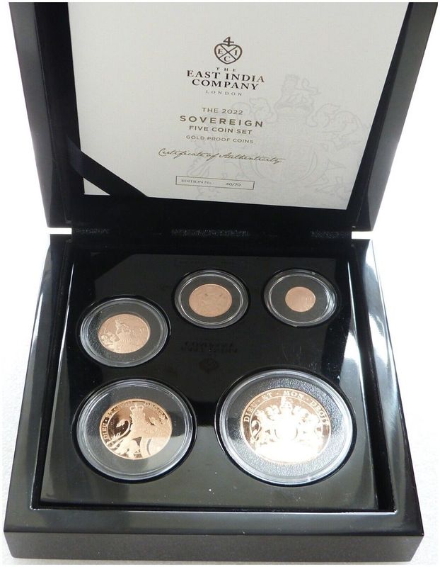 2022 Saint Helena Platinum Jubilee Sovereign Gold Proof 5 Coin Set Box Coa