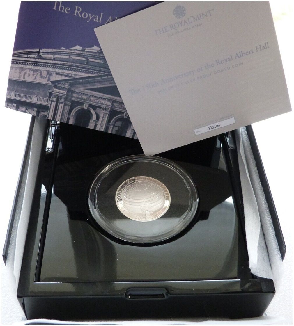 2021 Royal Albert Hall Domed £5 Silver Proof Coin Box Coa 2021 Royal Albert Hall Domed £5 Silver Proof Coin Box Coa