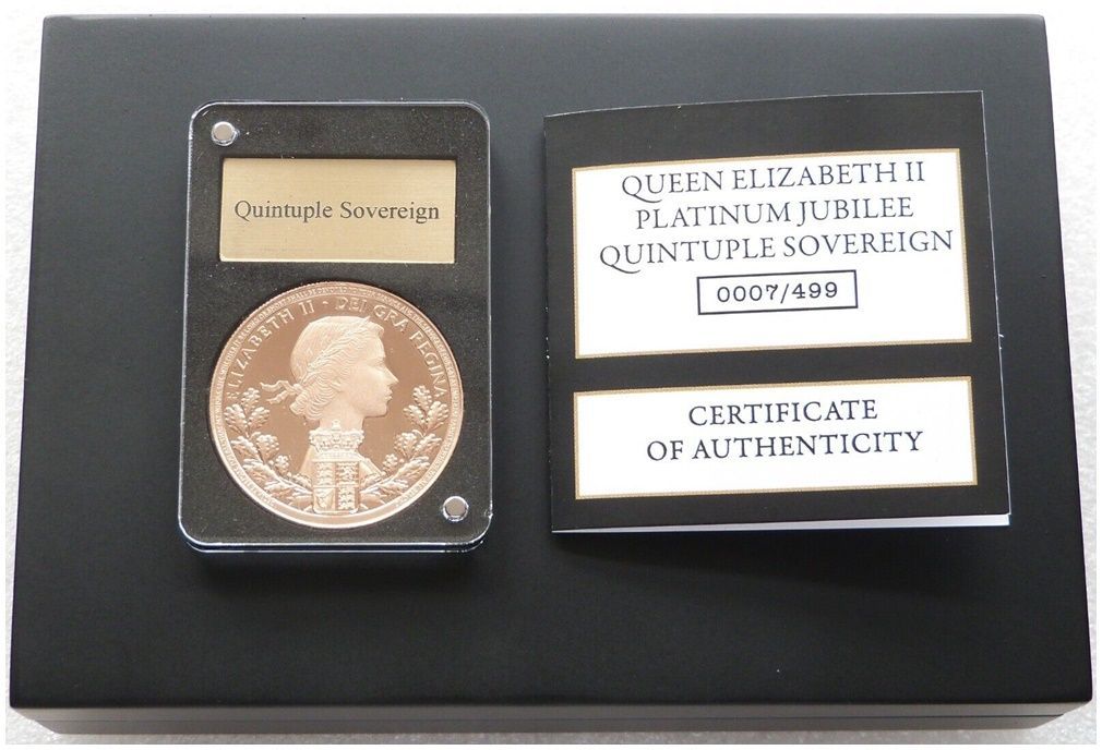 2022 Gibraltar Platinum Jubilee £5 Five Pound Sovereign Gold Proof Coin Box Coa
