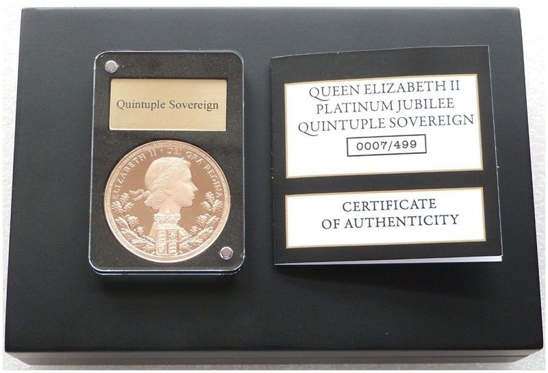 2022 Gibraltar Platinum Jubilee £5 Five Pound Sovereign Gold Proof Coin Box Coa