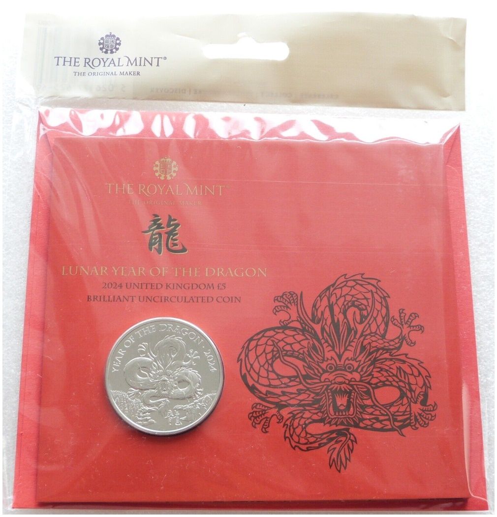 2024 British Lunar Dragon £5 Brilliant Uncirculated Coin Pack Sealed
