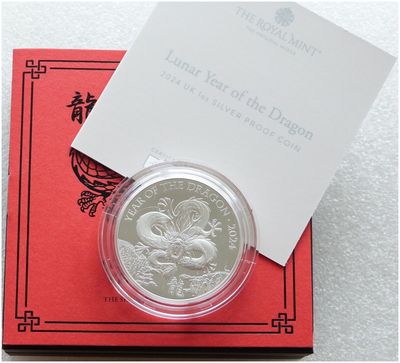 2024 British Lunar Dragon £2 Silver Proof 1oz Coin Box Coa 2024 British Lunar Dragon £2 Silver Proof 1oz Coin Box Coa