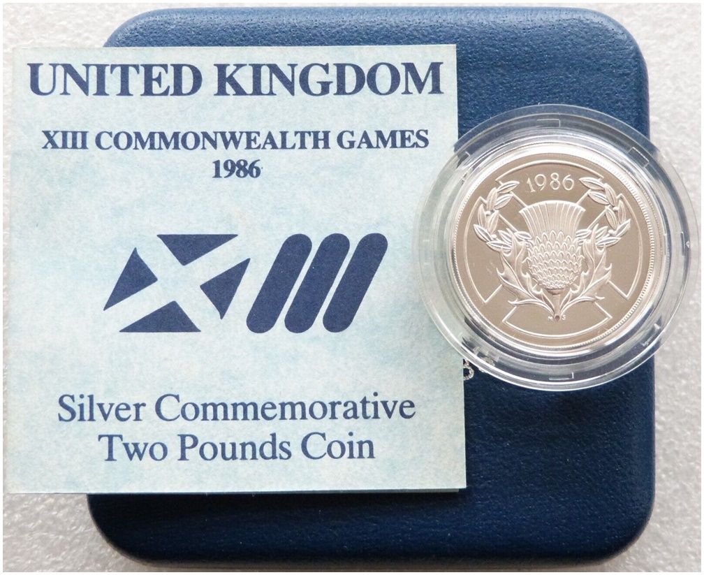 1986 Commonwealth Games Scottish Thistle £2 Silver Proof Coin Box Coa 1986 Commonwealth Games Scottish Thistle £2 Silver Proof Coin Box Coa
