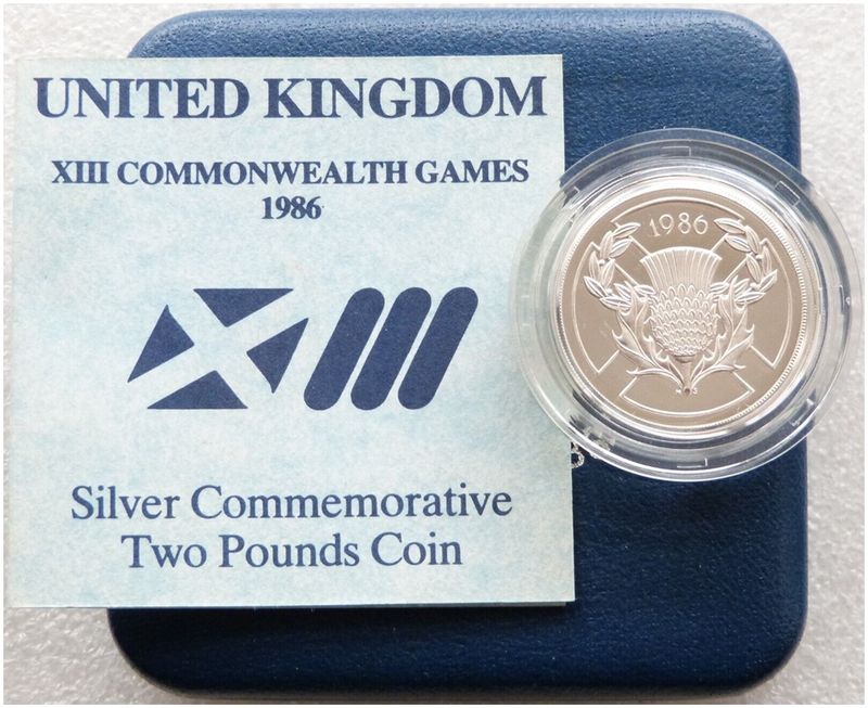 1986 Commonwealth Games Scottish Thistle £2 Silver Proof Coin Box Coa 1986 Commonwealth Games Scottish Thistle £2 Silver Proof Coin Box Coa
