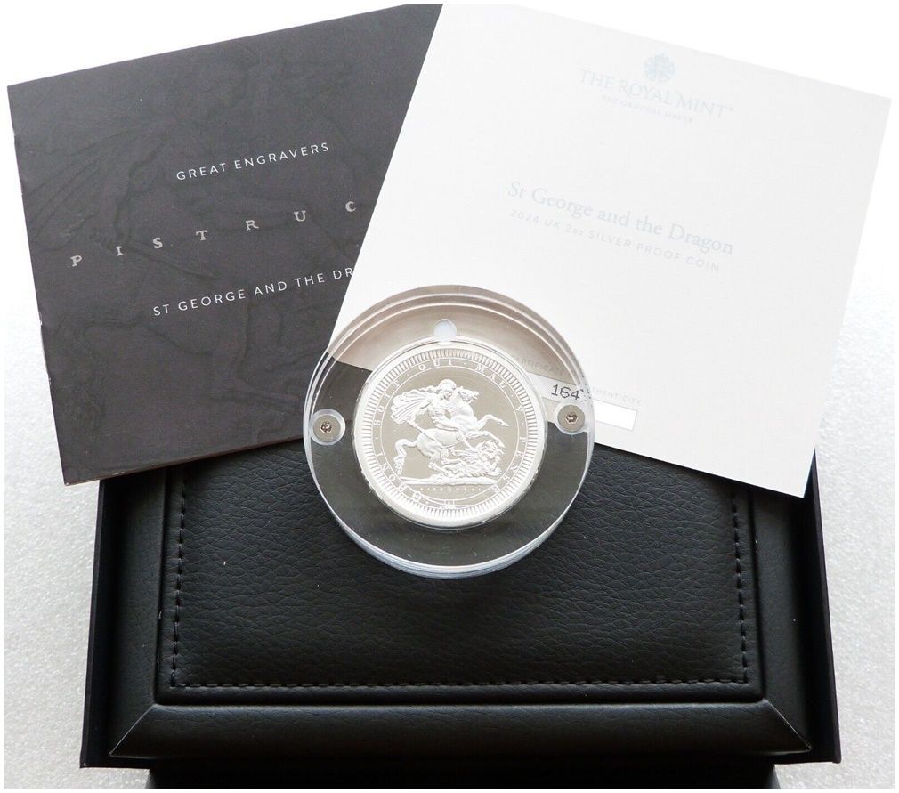 2024 Great Engravers Pistrucci St George and the Dragon £5 Silver Proof 2oz Coin Box Coa 2024 Great Engravers Pistrucci St George and the Dragon £5 Silver Proof 2oz Coin Box Coa