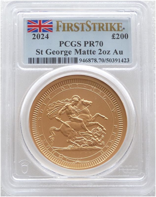 2024 Great Engravers Pistrucci St George and the Dragon £200 Gold Matte Proof 2oz Coin PCGS PR70 First Strike - Pop 2