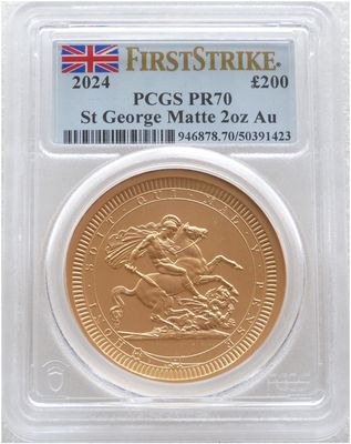 2024 Great Engravers Pistrucci St George and the Dragon £200 Gold Matte Proof 2oz Coin PCGS PR70 First Strike - Pop 2