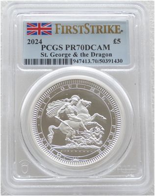 2024 Great Engravers Pistrucci St George and the Dragon £5 Silver Proof 2oz Coin PCGS PR70 DCAM First Strike 2024 Great Engravers Pistrucci St George and the Dragon £5 Silver Proof 2oz Coin PCGS PR70 DCAM First Strike