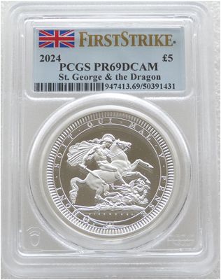 2024 Great Engravers Pistrucci St George and the Dragon £5 Silver Proof 2oz Coin PCGS PR69 DCAM First Strike 2024 Great Engravers Pistrucci St George and the Dragon £5 Silver Proof 2oz Coin PCGS PR69 DCAM First Strike