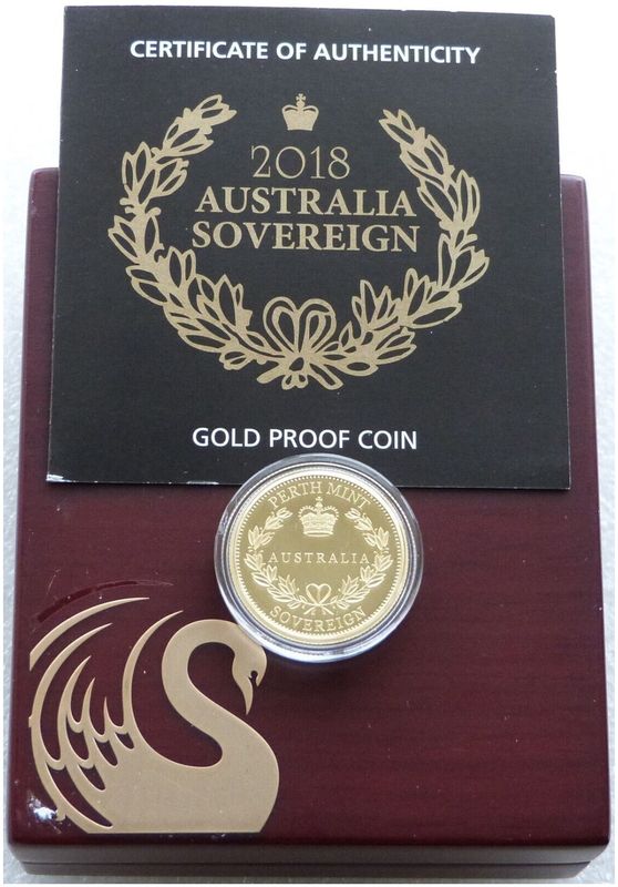 2018 Australia Perth Mint $25 Full Sovereign Gold Proof Coin Box Coa