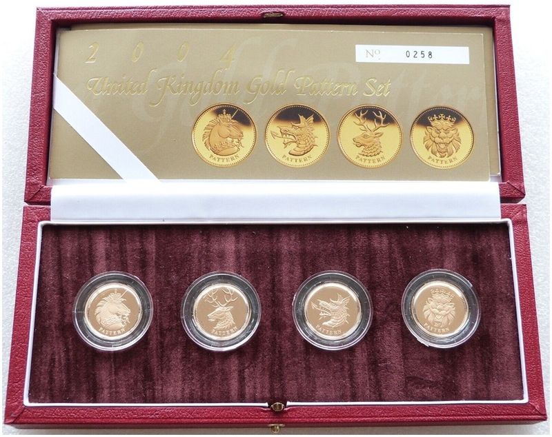 2004 Heraldic Beasts Pattern £1 Gold Proof 4 Coin Set Box Coa - 78.44 Grams 2004 Heraldic Beasts Pattern £1 Gold Proof 4 Coin Set Box Coa - 78.44 Grams