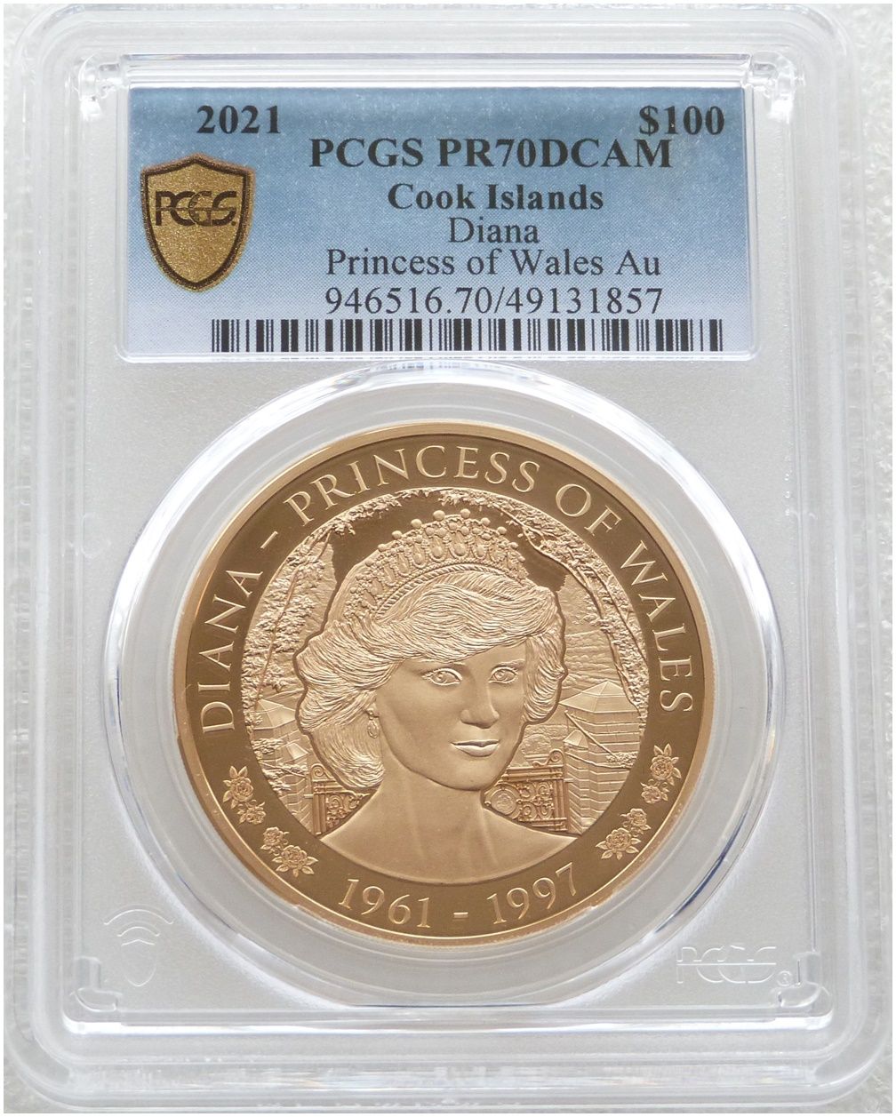 2021 Cook Islands Lady Diana $100 Gold Proof Coin PCGS PR70 DCAM