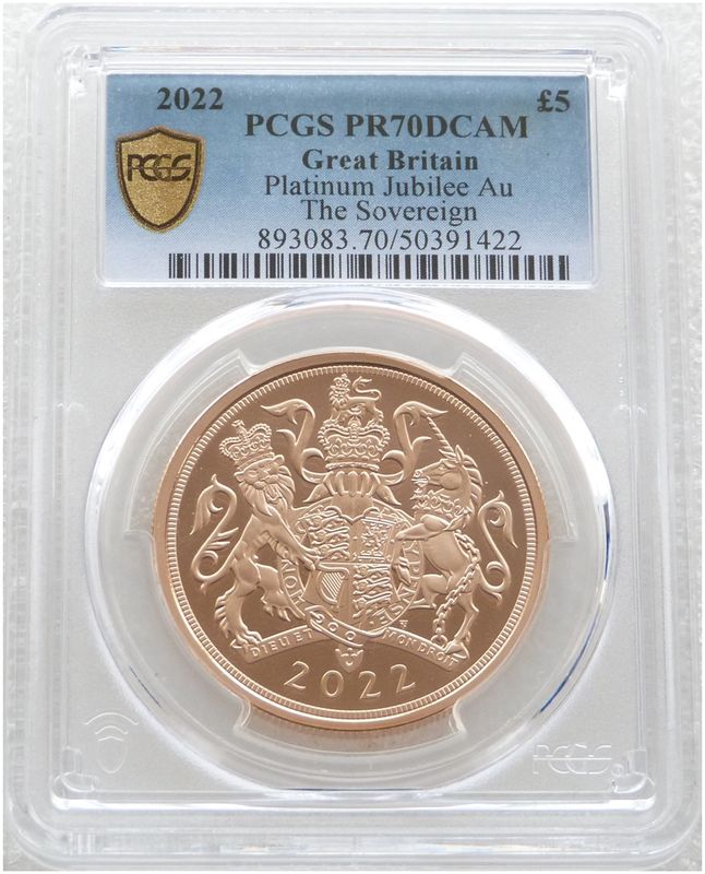 2022 Platinum Jubilee £5 Five Pound Sovereign Gold Proof Coin PCGS PR70 DCAM