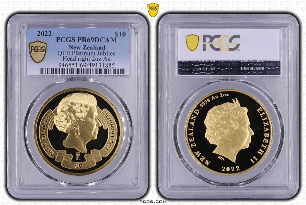 2022 New Zealand Platinum Jubilee $10 Gold Proof 2oz Coin PCGS PR69 DCAM 2022 New Zealand Platinum Jubilee $10 Gold Proof 2oz Coin PCGS PR69 DCAM