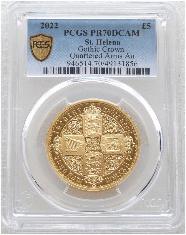 2022 Saint Helena Gothic Crown £5 Gold Proof 1oz Coin PCGS PR70 DCAM - Pop 1