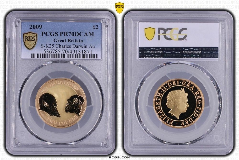 2009 Charles Darwin £2 Gold Proof Coin PCGS PR70 DCAM - Pop 2 2009 Charles Darwin £2 Gold Proof Coin PCGS PR70 DCAM - Pop 2