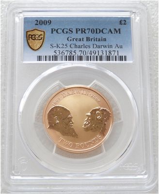 2009 Charles Darwin £2 Gold Proof Coin PCGS PR70 DCAM - Pop 2