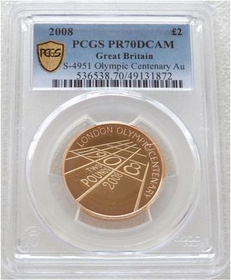 2008 London Olympic Games Centenary £2 Gold Proof Coin PCGS PR70 DCAM - Pop 1