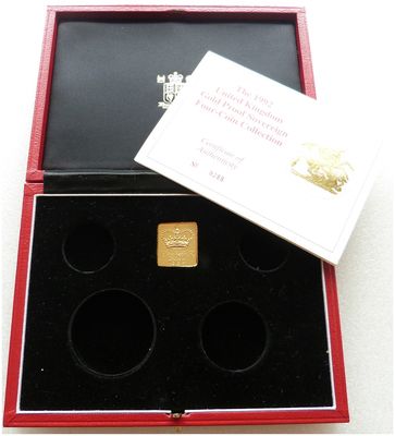 1992 Royal Mint Sovereign Gold Proof 4 Coin Set Box Coa No Coins 1992 Royal Mint Sovereign Gold Proof 4 Coin Set Box Coa No Coins