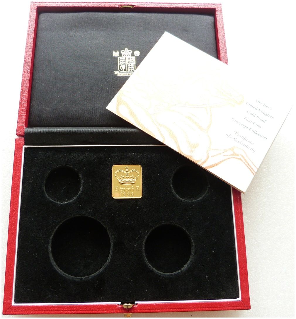 1999 Royal Mint Sovereign Gold Proof 4 Coin Set Box Coa No Coins 1999 Royal Mint Sovereign Gold Proof 4 Coin Set Box Coa No Coins
