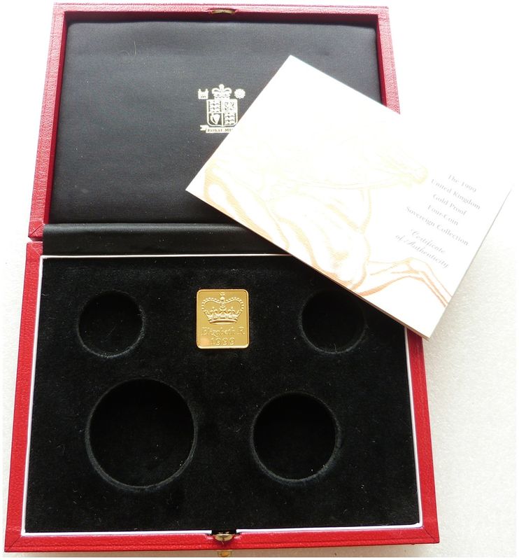 1999 Royal Mint Sovereign Gold Proof 4 Coin Set Box Coa No Coins 1999 Royal Mint Sovereign Gold Proof 4 Coin Set Box Coa No Coins