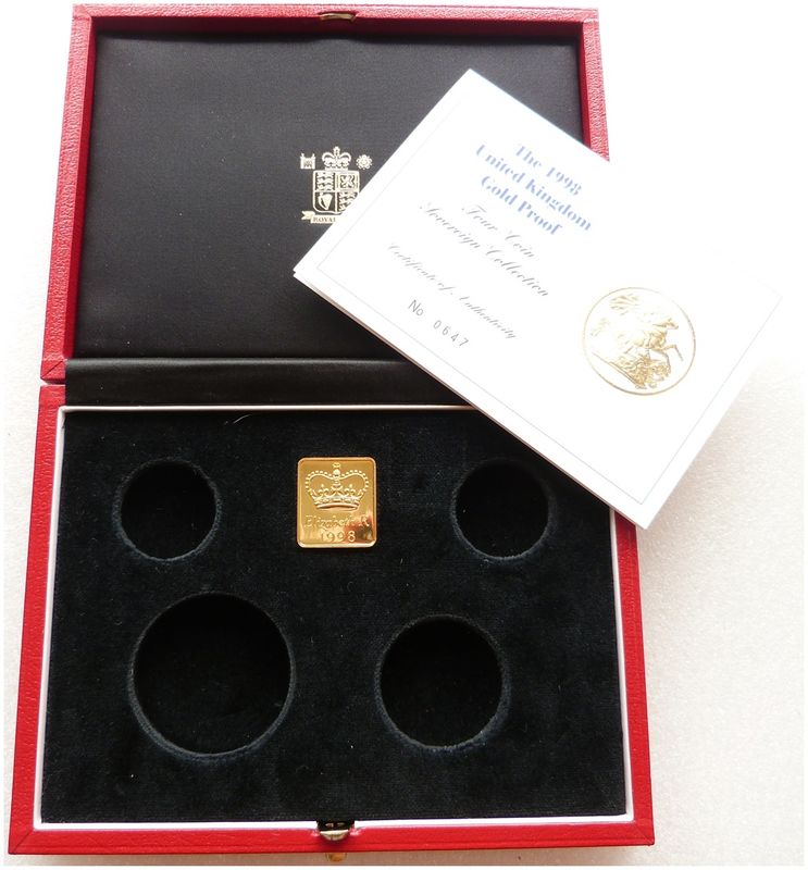 1998 Royal Mint Sovereign Gold Proof 4 Coin Set Box Coa No Coins 1998 Royal Mint Sovereign Gold Proof 4 Coin Set Box Coa No Coins