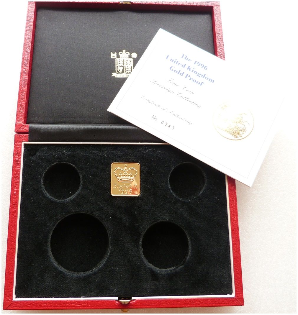 1996 Royal Mint Sovereign Gold Proof 4 Coin Set Box Coa No Coins 1996 Royal Mint Sovereign Gold Proof 4 Coin Set Box Coa No Coins