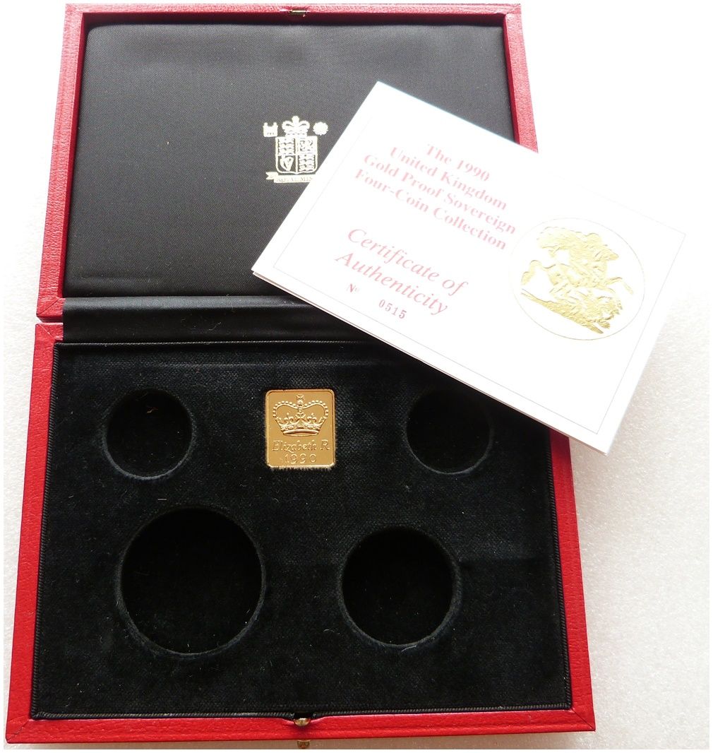 1990 Royal Mint Sovereign Gold Proof 4 Coin Set Box Coa No Coins 1990 Royal Mint Sovereign Gold Proof 4 Coin Set Box Coa No Coins